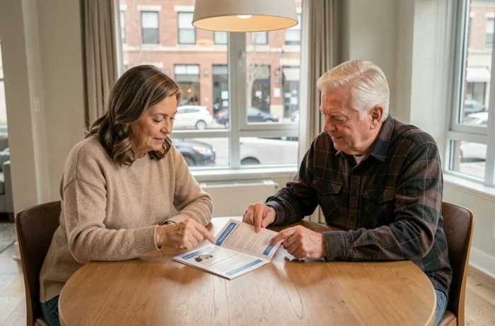 Couple de seniors étudiant ensemble un guide de planification de la retraite à domicile