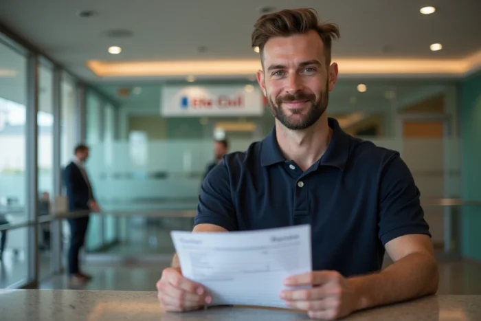 Homme déposant une demande de fiche d'état civil individuelle au guichet de la mairie